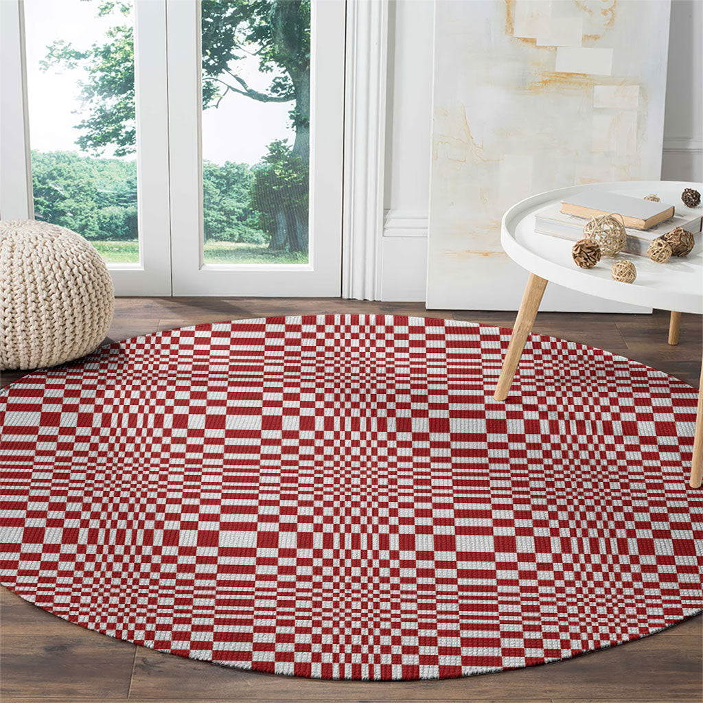 Red White Filipino Binakol Motifs Round Carpet Mabuhay Philippines Festival Kusikus Pattern