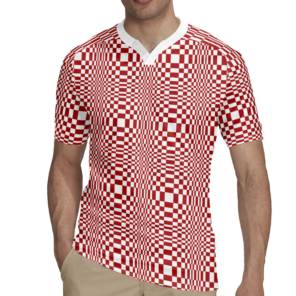 Red White Filipino Binakol Motifs Rugby Jersey Mabuhay Philippines Festival Kusikus Pattern