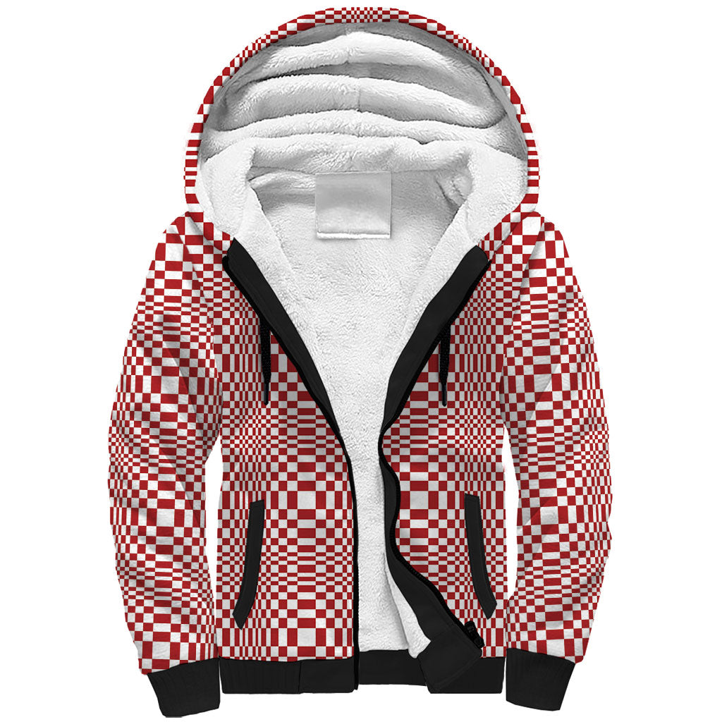 Red White Filipino Binakol Motifs Sherpa Hoodie Mabuhay Philippines Festival Kusikus Pattern