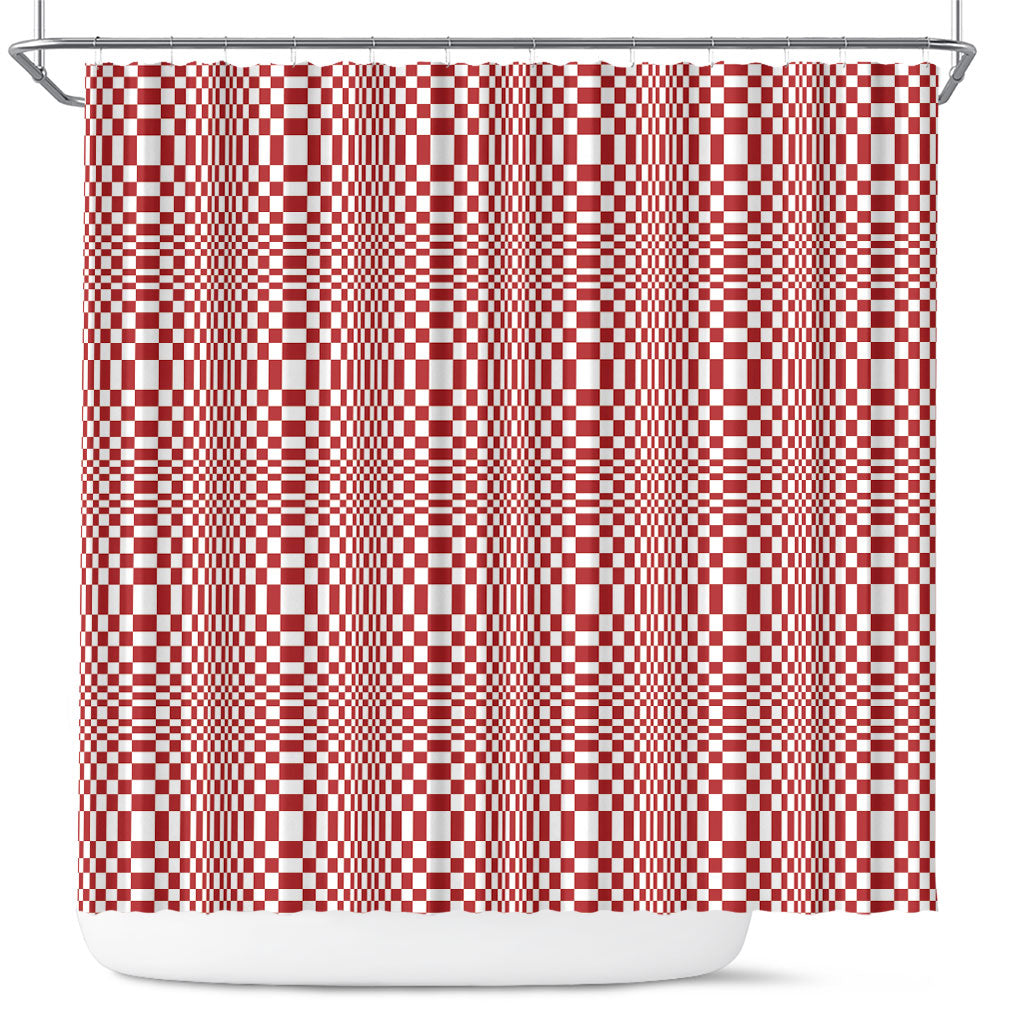 Red White Filipino Binakol Motifs Shower Curtain Mabuhay Philippines Festival Kusikus Pattern