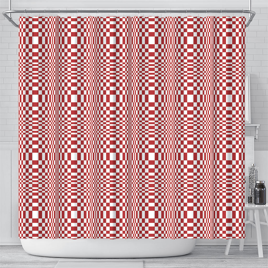 Red White Filipino Binakol Motifs Shower Curtain Mabuhay Philippines Festival Kusikus Pattern