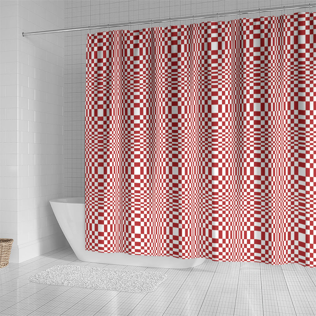 Red White Filipino Binakol Motifs Shower Curtain Mabuhay Philippines Festival Kusikus Pattern