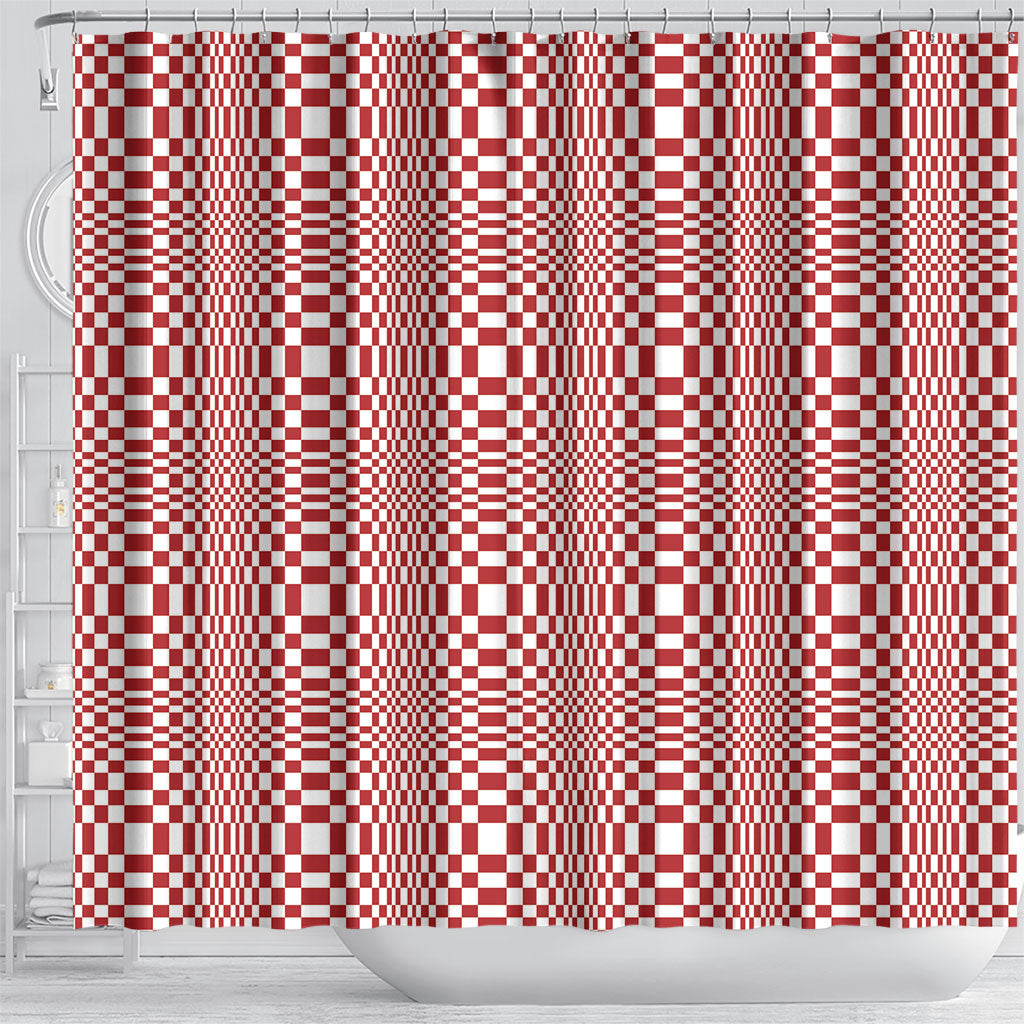 Red White Filipino Binakol Motifs Shower Curtain Mabuhay Philippines Festival Kusikus Pattern