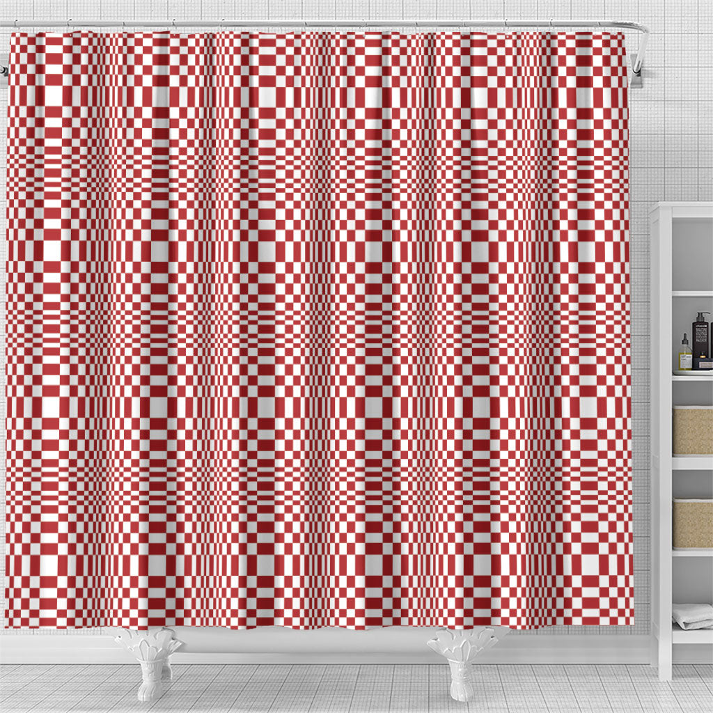 Red White Filipino Binakol Motifs Shower Curtain Mabuhay Philippines Festival Kusikus Pattern