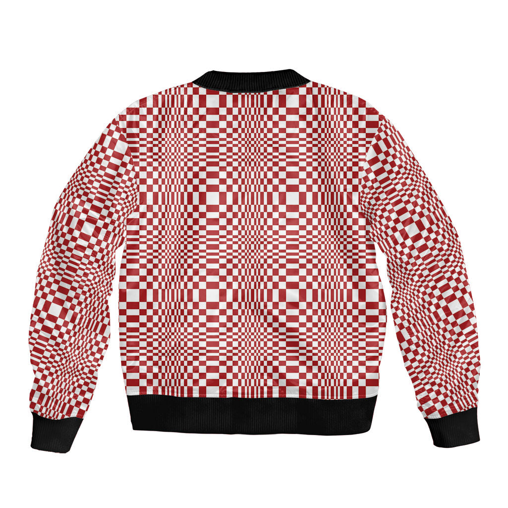 Red White Filipino Binakol Motifs Sleeve Zip Bomber Jacket Mabuhay Philippines Festival Kusikus Pattern
