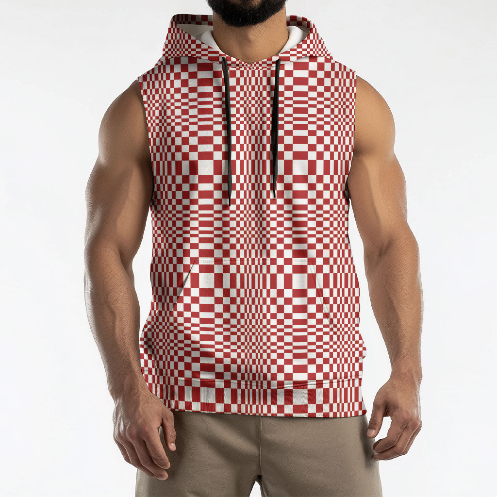 Red White Filipino Binakol Motifs Sleeveless Hoodie Mabuhay Philippines Festival Kusikus Pattern