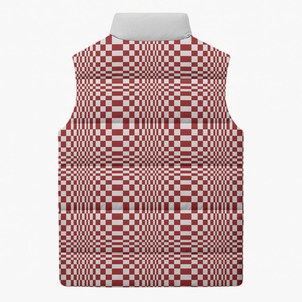Red White Filipino Binakol Motifs Sleeveless Puffer Jacket Mabuhay Philippines Festival Kusikus Pattern