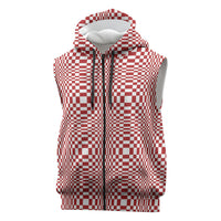Red White Filipino Binakol Motifs Sleeveless Zip Hoodie Mabuhay Philippines Festival Kusikus Pattern