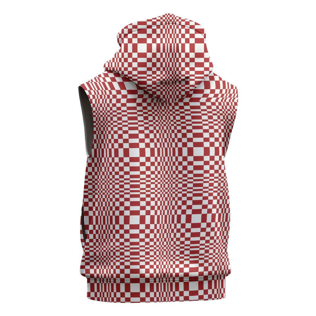Red White Filipino Binakol Motifs Sleeveless Zip Hoodie Mabuhay Philippines Festival Kusikus Pattern