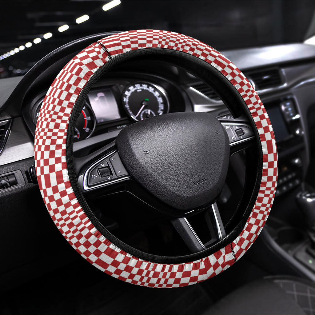Red White Filipino Binakol Motifs Steering Wheel Cover Mabuhay Philippines Festival Kusikus Pattern