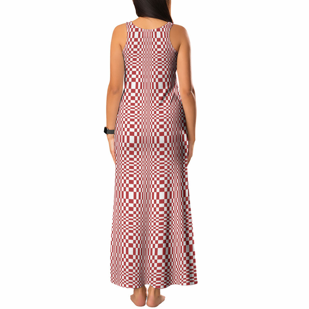 Red White Filipino Binakol Motifs Tank Maxi Dress Mabuhay Philippines Festival Kusikus Pattern