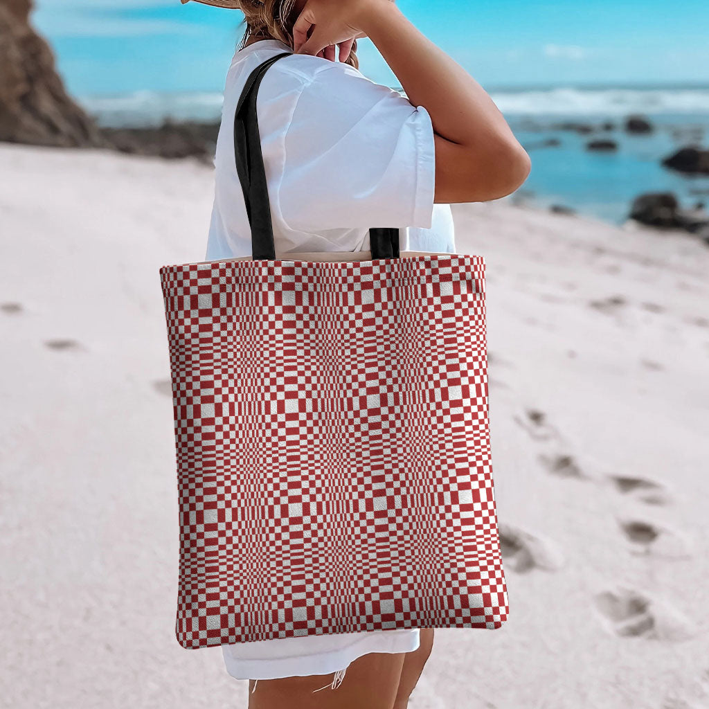 Red White Filipino Binakol Motifs Tote Bag Mabuhay Philippines Festival Kusikus Pattern