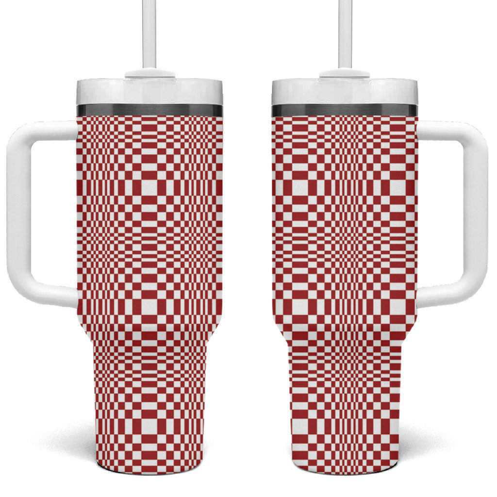 Red White Filipino Binakol Motifs Tumbler With Handle Mabuhay Philippines Festival Kusikus Pattern