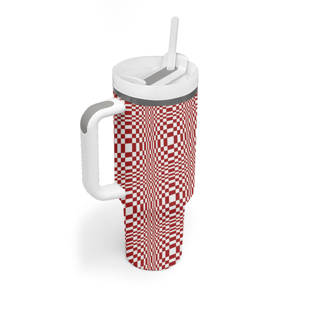 Red White Filipino Binakol Motifs Tumbler With Handle Mabuhay Philippines Festival Kusikus Pattern