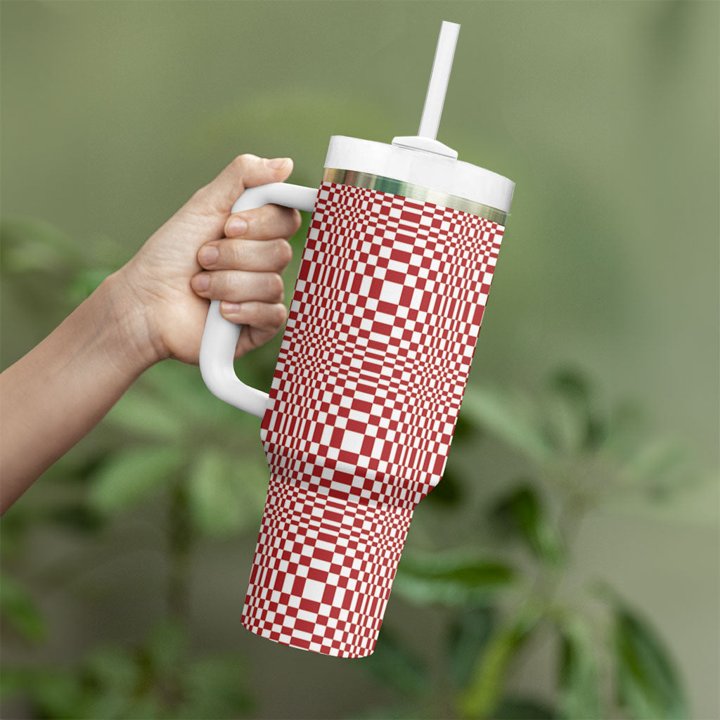 Red White Filipino Binakol Motifs Tumbler With Handle Mabuhay Philippines Festival Kusikus Pattern