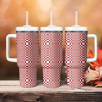 Red White Filipino Binakol Motifs Tumbler With Handle Mabuhay Philippines Festival Kusikus Pattern