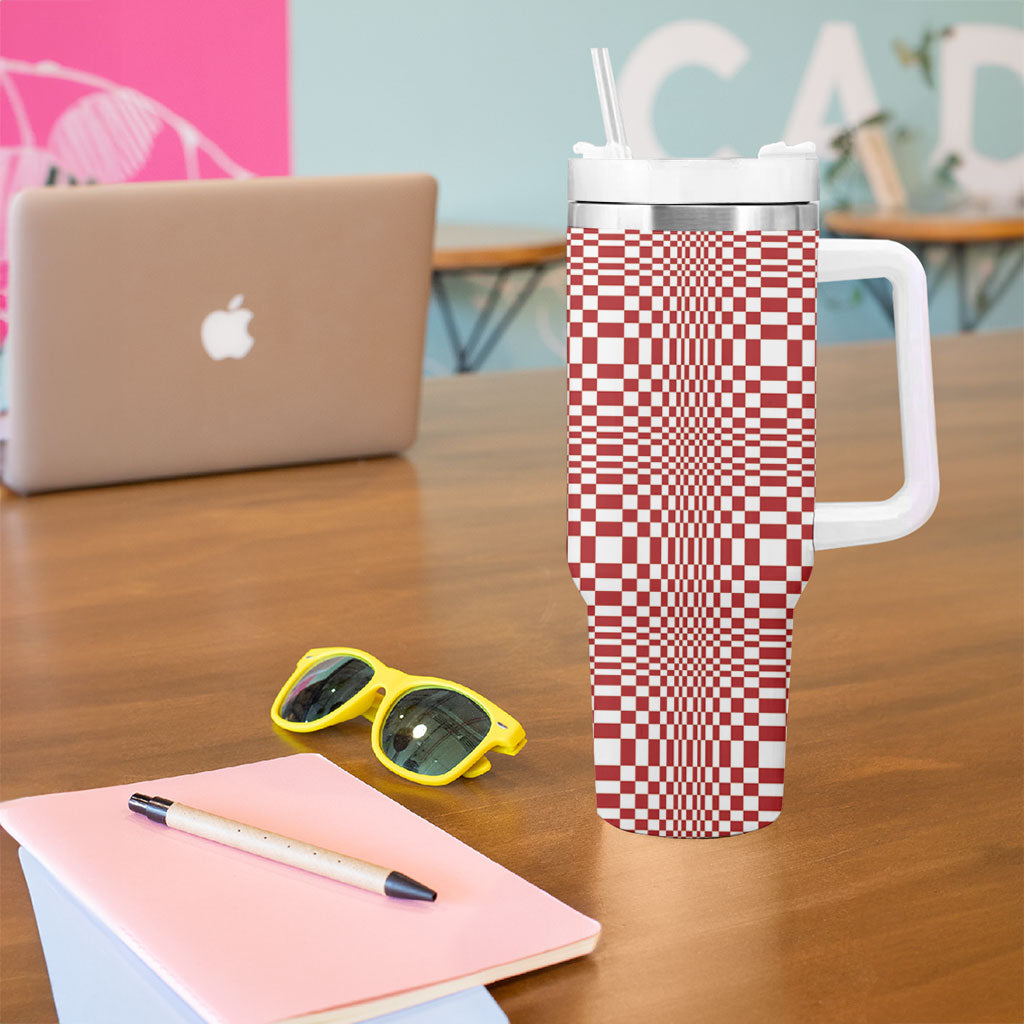Red White Filipino Binakol Motifs Tumbler With Handle Mabuhay Philippines Festival Kusikus Pattern
