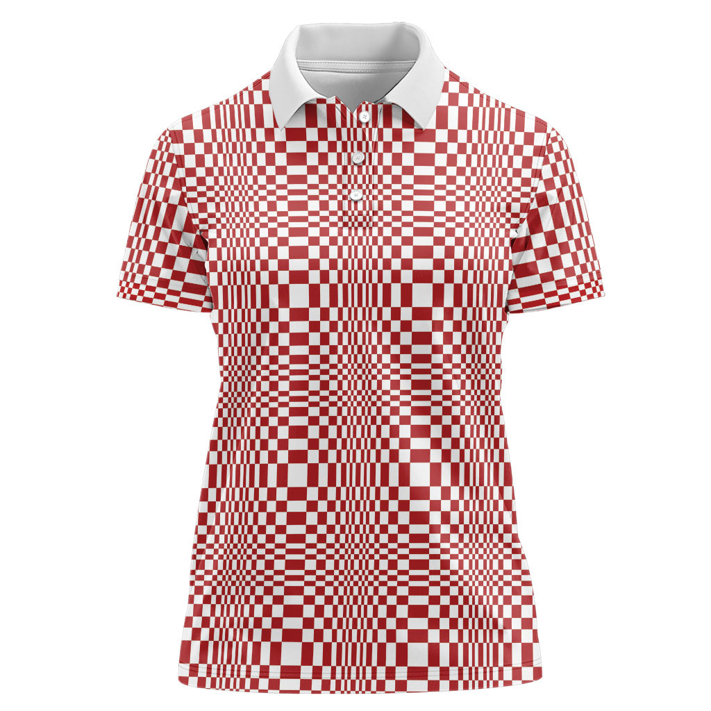Red White Filipino Binakol Motifs Women Polo Shirt Mabuhay Philippines Festival Kusikus Pattern