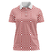 Red White Filipino Binakol Motifs Women Polo Shirt Mabuhay Philippines Festival Kusikus Pattern
