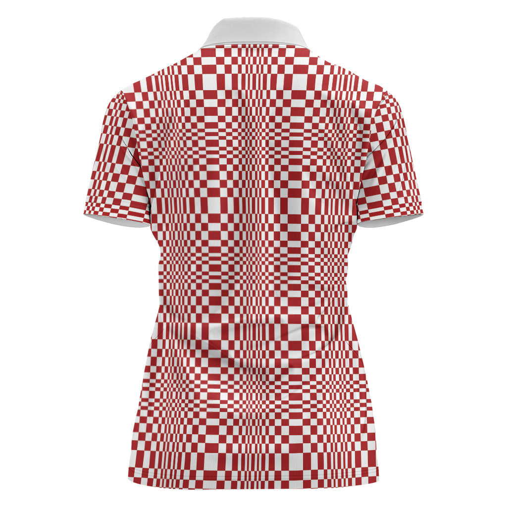 Red White Filipino Binakol Motifs Women Polo Shirt Mabuhay Philippines Festival Kusikus Pattern