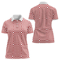 Red White Filipino Binakol Motifs Women Polo Shirt Mabuhay Philippines Festival Kusikus Pattern