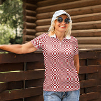 Red White Filipino Binakol Motifs Women Polo Shirt Mabuhay Philippines Festival Kusikus Pattern