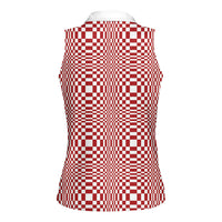 Red White Filipino Binakol Motifs Women Sleeveless Polo Shirt Mabuhay Philippines Festival Kusikus Pattern