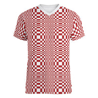 Red White Filipino Binakol Motifs Women V-Neck T-Shirt Mabuhay Philippines Festival Kusikus Pattern