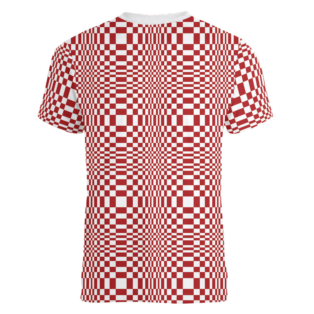 Red White Filipino Binakol Motifs Women V-Neck T-Shirt Mabuhay Philippines Festival Kusikus Pattern
