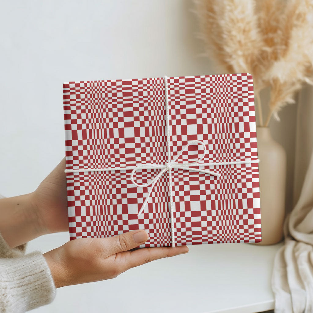 Red White Filipino Binakol Motifs Wrapping Paper Mabuhay Philippines Festival Kusikus Pattern