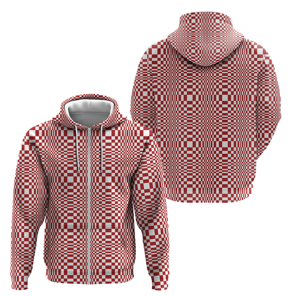 Red White Filipino Binakol Motifs Zip Hoodie Mabuhay Philippines Festival Kusikus Pattern