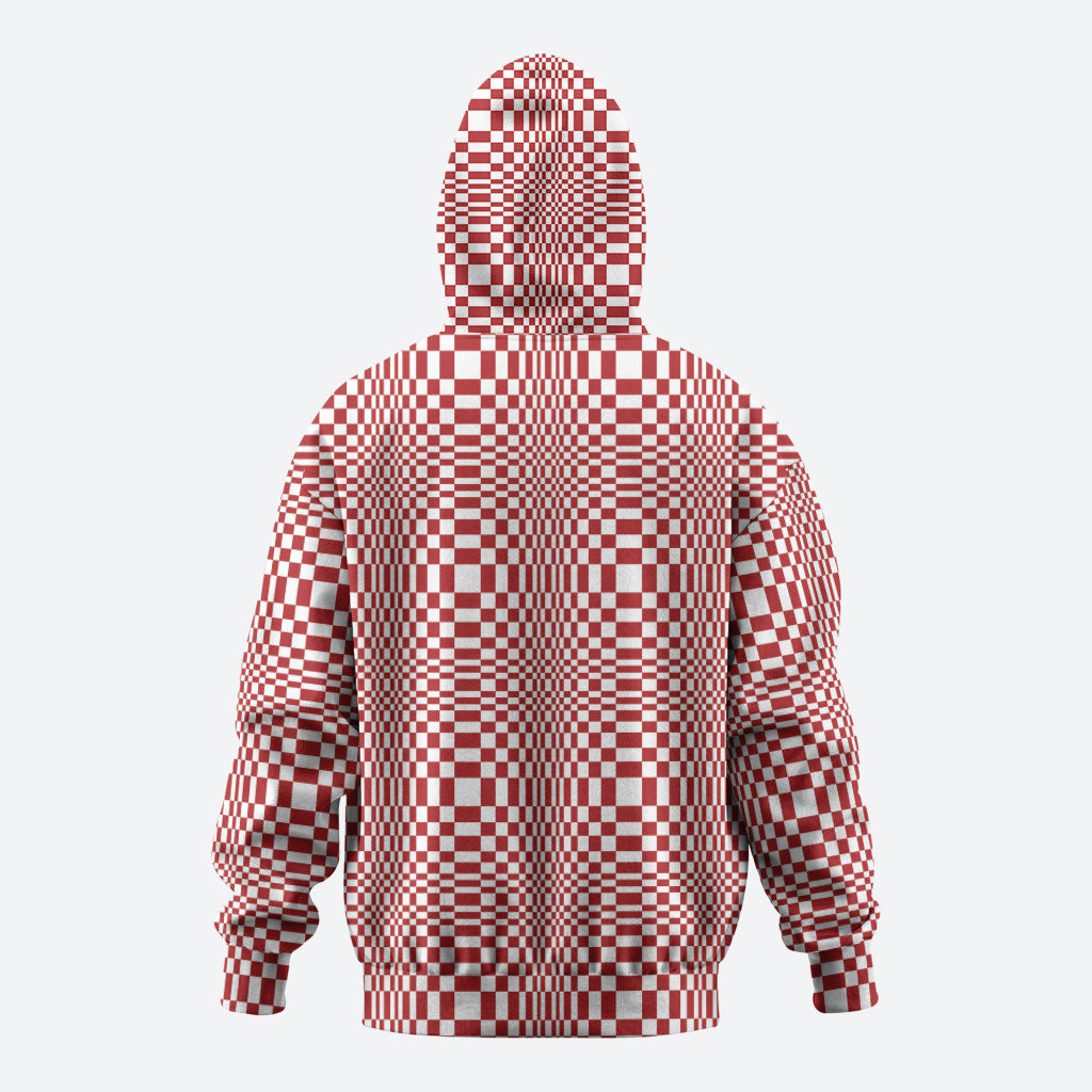 Red White Filipino Binakol Motifs Zip Hoodie Mabuhay Philippines Festival Kusikus Pattern