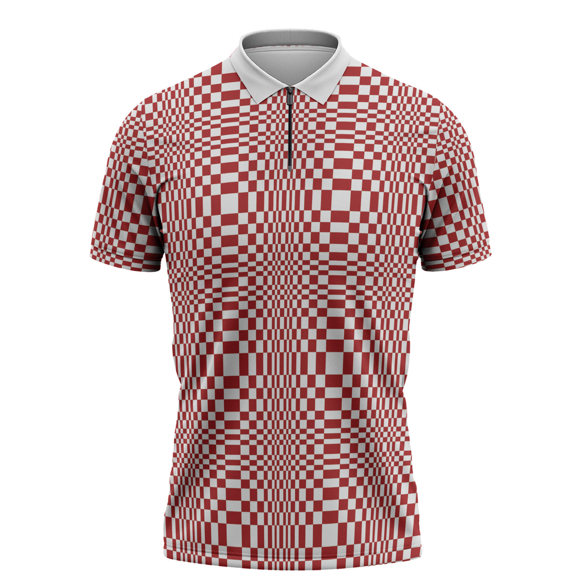 Red White Filipino Binakol Motifs Zipper Polo Shirt Mabuhay Philippines Festival Kusikus Pattern