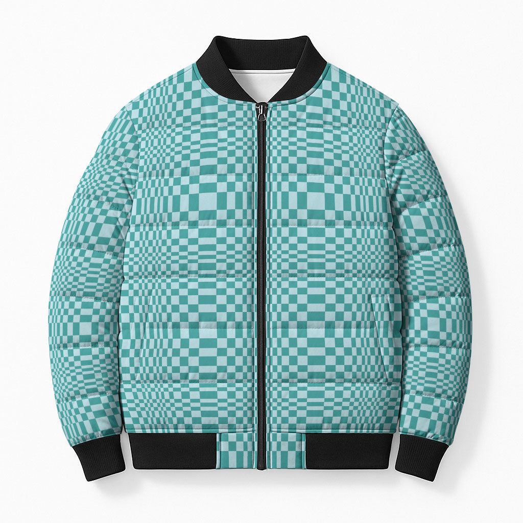 Cyan Filipino Binakol Motifs Bomber Puffer Jacket Mabuhay Philippines Festival Kusikus Pattern