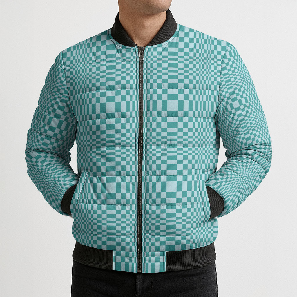 Cyan Filipino Binakol Motifs Bomber Puffer Jacket Mabuhay Philippines Festival Kusikus Pattern