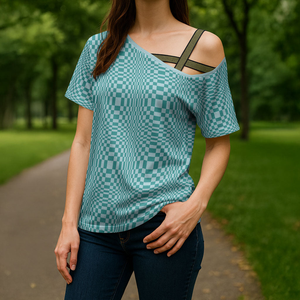 Cyan Filipino Binakol Motifs Cross Shoulder Shirt Mabuhay Philippines Festival Kusikus Pattern