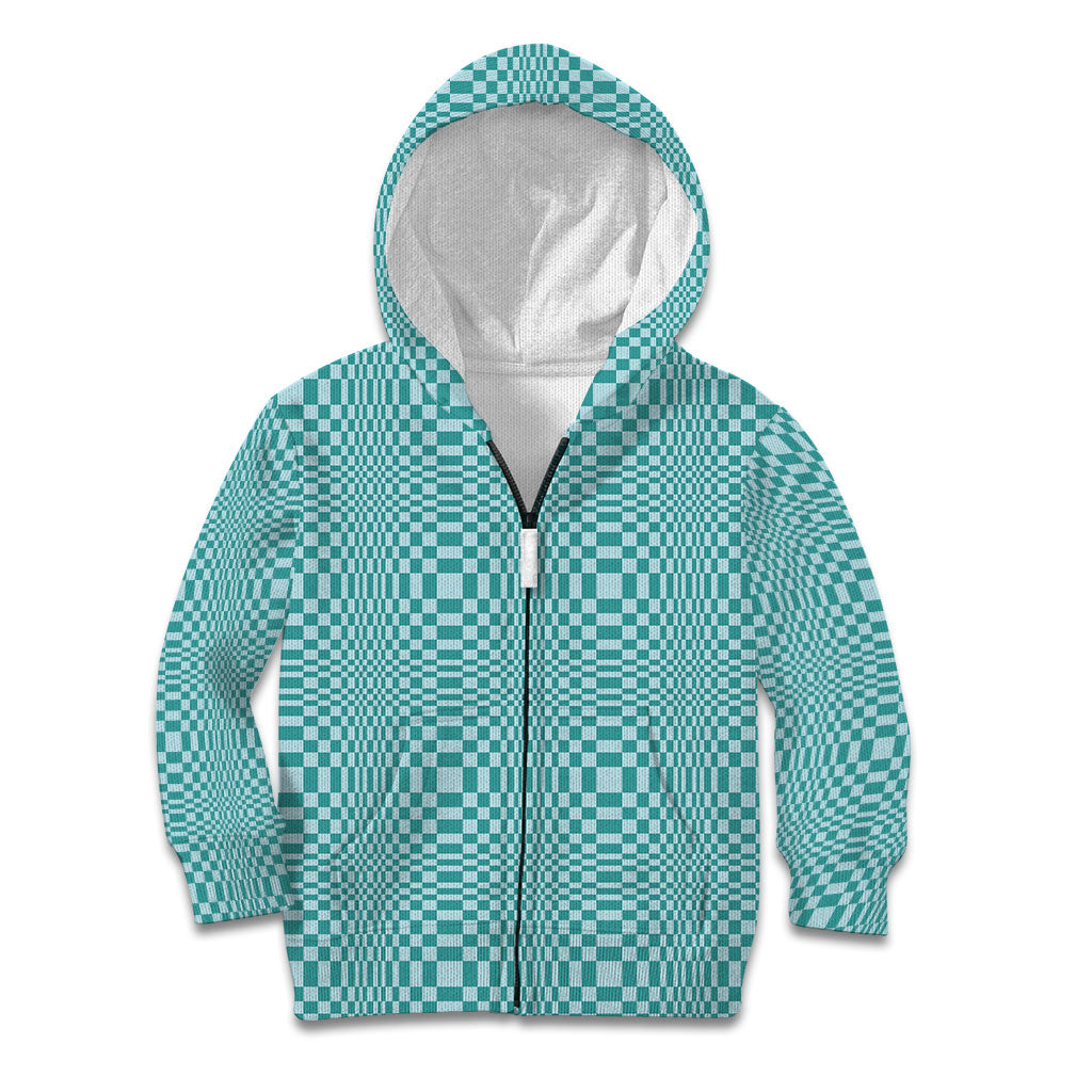 Cyan Filipino Binakol Motifs Kid Hoodie Mabuhay Philippines Festival Kusikus Pattern
