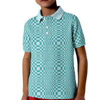 Cyan Filipino Binakol Motifs Kid Polo Shirt Mabuhay Philippines Festival Kusikus Pattern