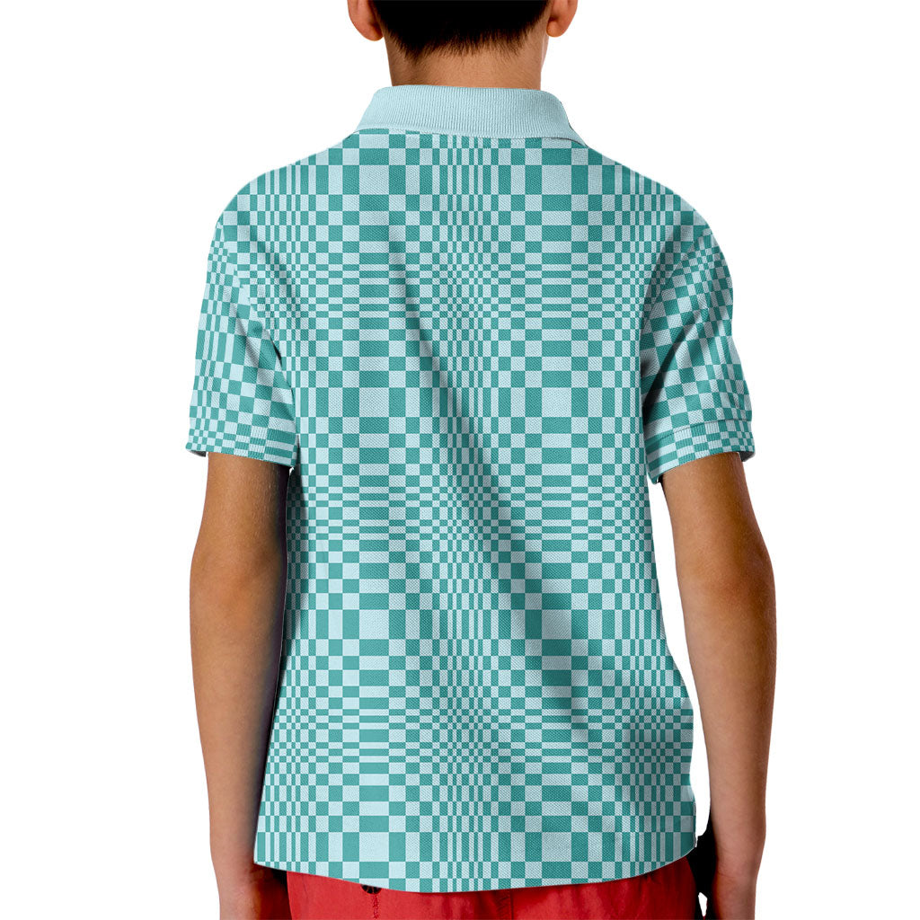 Cyan Filipino Binakol Motifs Kid Polo Shirt Mabuhay Philippines Festival Kusikus Pattern