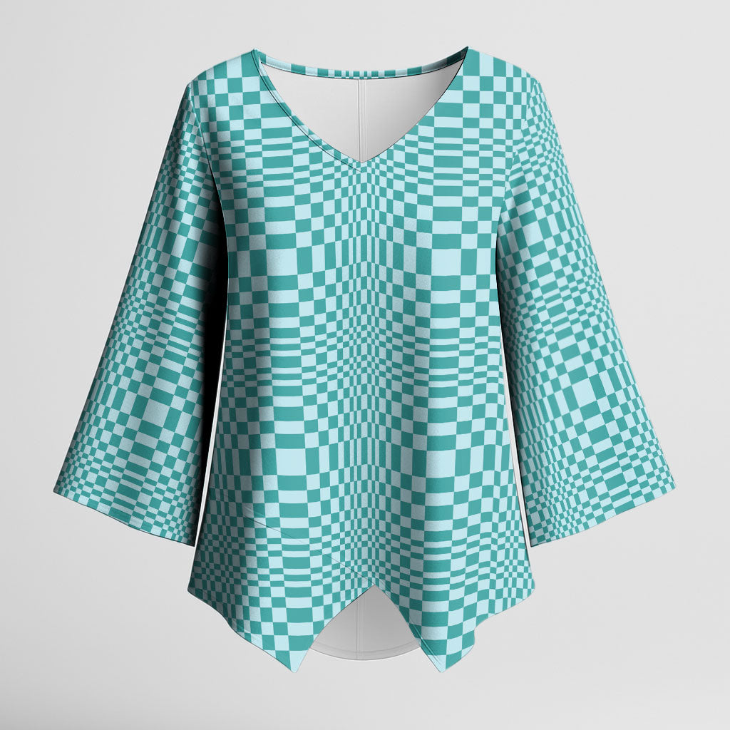 Cyan Filipino Binakol Motifs Kimono Sleeve Blouse Mabuhay Philippines Festival Kusikus Pattern