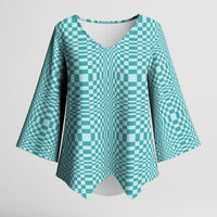 Cyan Filipino Binakol Motifs Kimono Sleeve Blouse Mabuhay Philippines Festival Kusikus Pattern