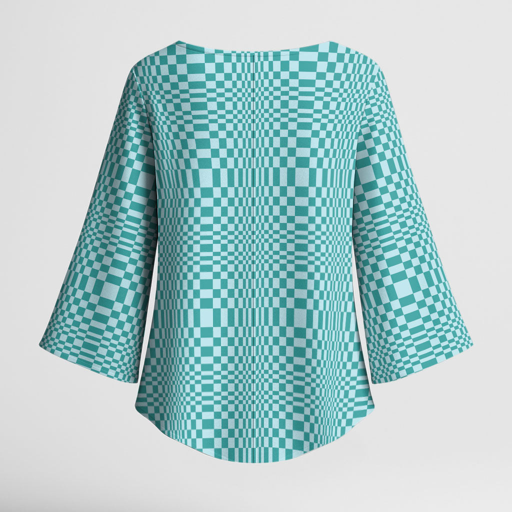 Cyan Filipino Binakol Motifs Kimono Sleeve Blouse Mabuhay Philippines Festival Kusikus Pattern