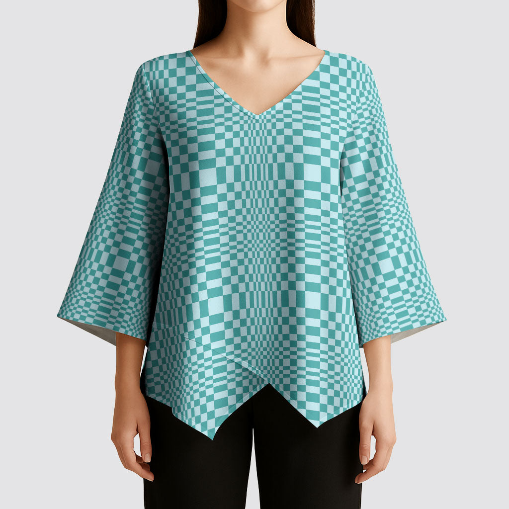 Cyan Filipino Binakol Motifs Kimono Sleeve Blouse Mabuhay Philippines Festival Kusikus Pattern