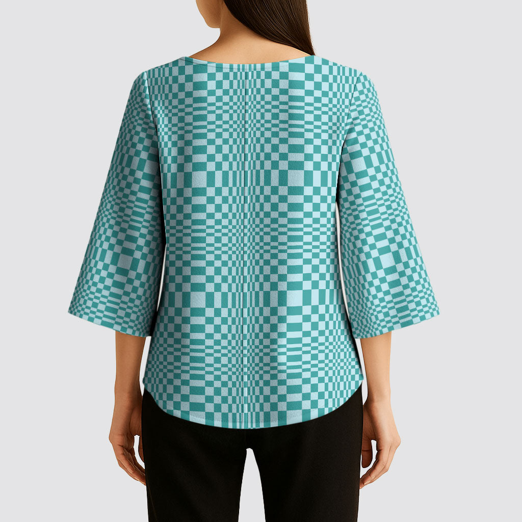 Cyan Filipino Binakol Motifs Kimono Sleeve Blouse Mabuhay Philippines Festival Kusikus Pattern