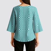 Cyan Filipino Binakol Motifs Kimono Sleeve Blouse Mabuhay Philippines Festival Kusikus Pattern