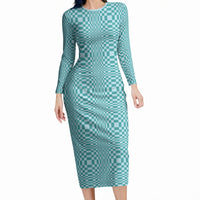 Cyan Filipino Binakol Motifs Long Sleeve Bodycon Dress Mabuhay Philippines Festival Kusikus Pattern