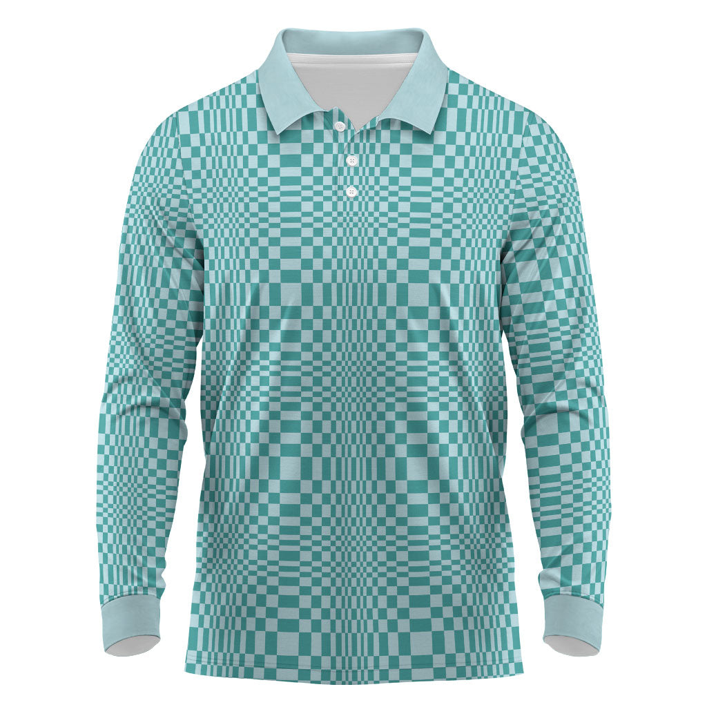 Cyan Filipino Binakol Motifs Long Sleeve Polo Shirt Mabuhay Philippines Festival Kusikus Pattern