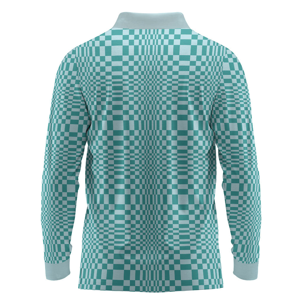 Cyan Filipino Binakol Motifs Long Sleeve Polo Shirt Mabuhay Philippines Festival Kusikus Pattern