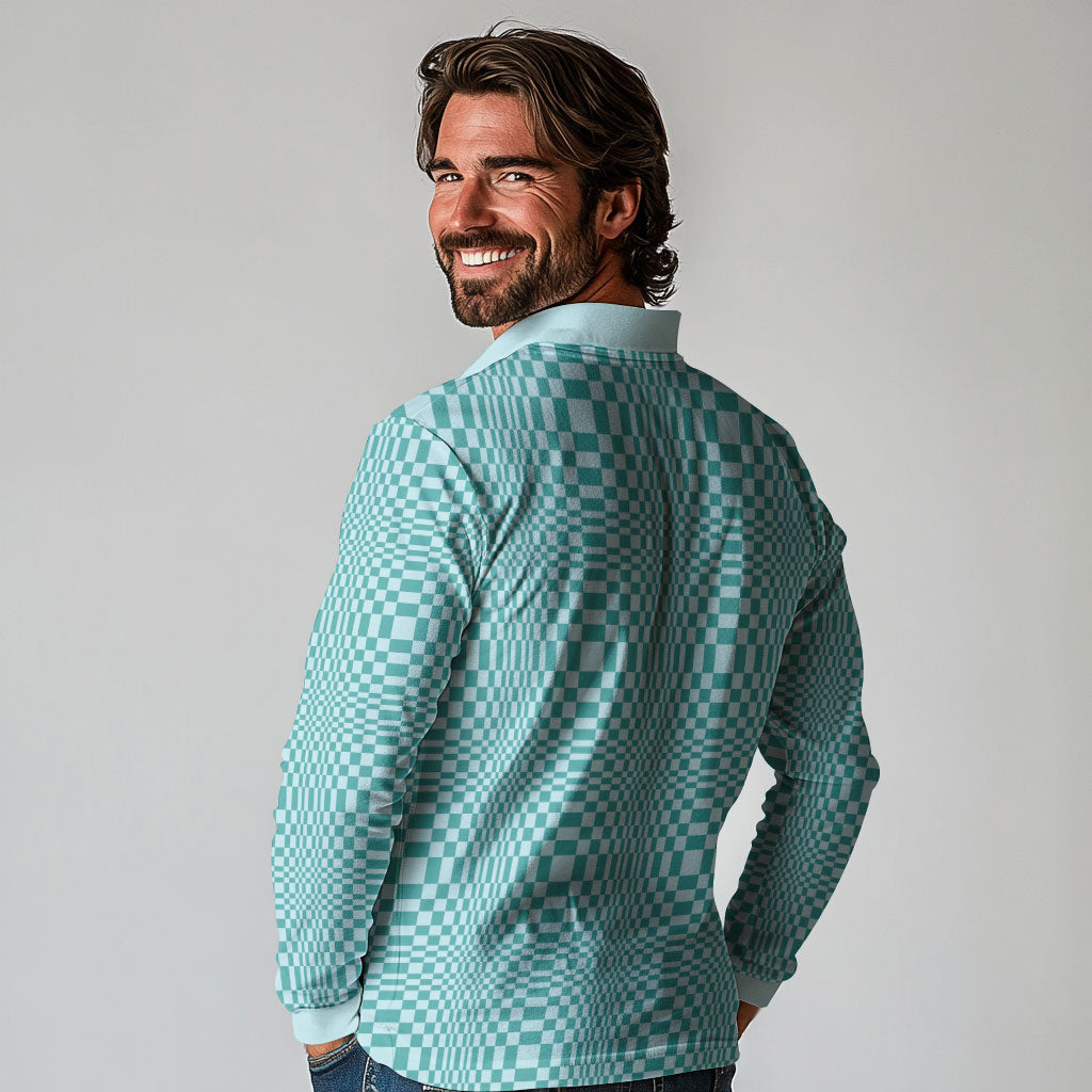 Cyan Filipino Binakol Motifs Long Sleeve Polo Shirt Mabuhay Philippines Festival Kusikus Pattern