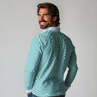 Cyan Filipino Binakol Motifs Long Sleeve Polo Shirt Mabuhay Philippines Festival Kusikus Pattern